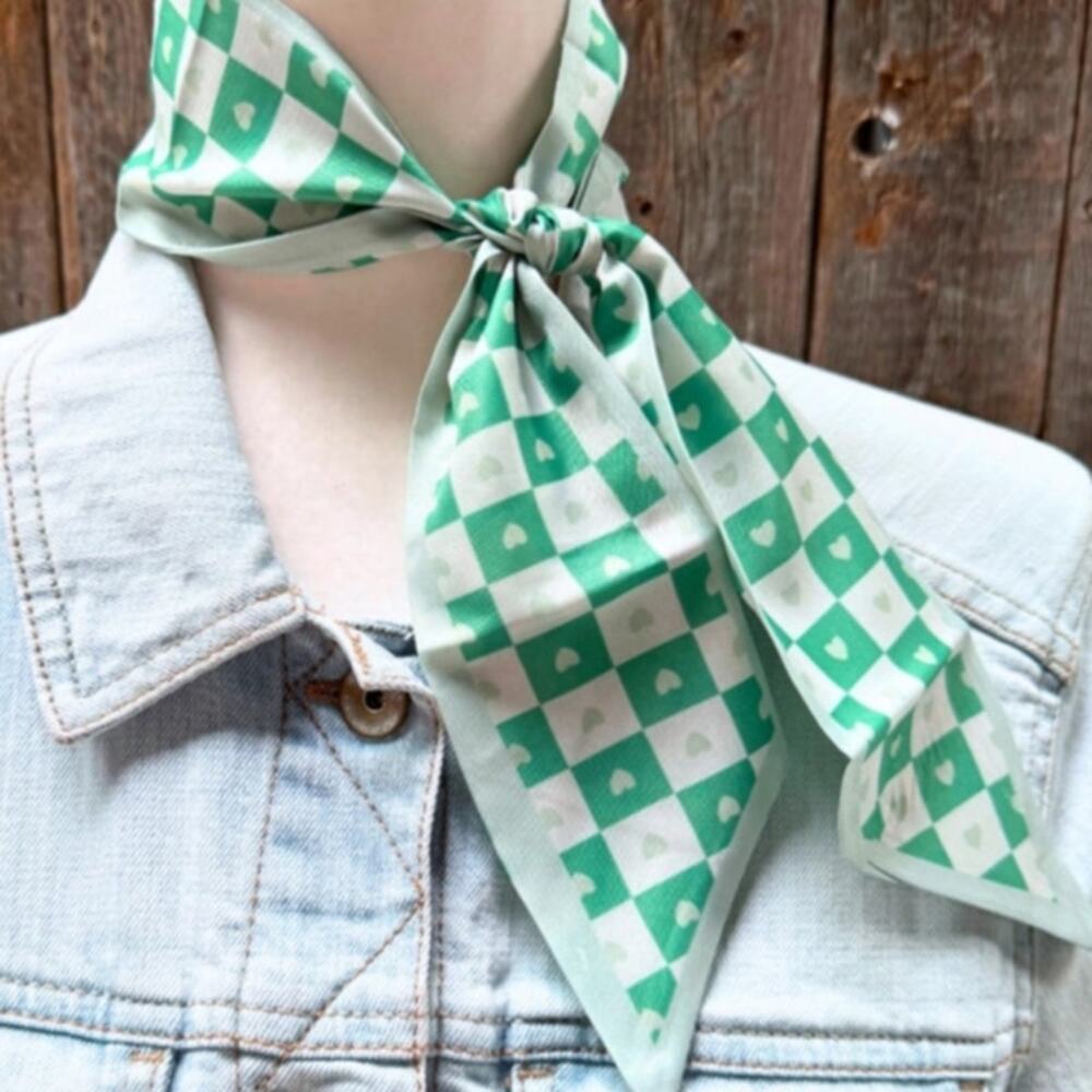 Green Checkered Western Cowgirl Mini Scarf Necktie